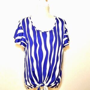 NWT TINT & Shadow Womens Blue Stripe Ruffle Tie Top